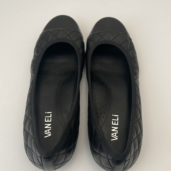 Van Eli Black Leather Quilted Ballet Flats size 7.5W Slip on Cap Toe - Picture 5 of 11